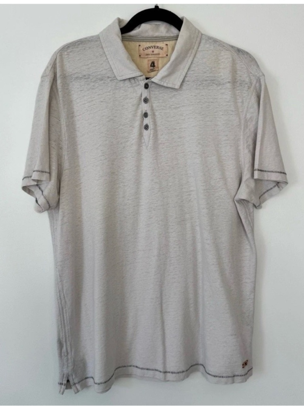 John Varvatos x Converse Polo Shirt Short Sleeve Ecru Collared Button Cotton XL